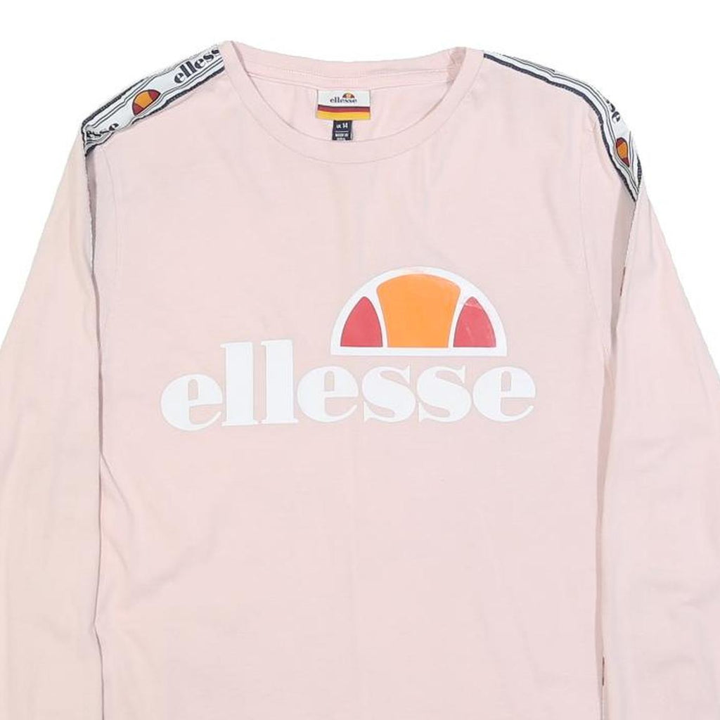 ELLESSE Womens Pink Long Sleeve Crew Neck Logo Print UK 14 Casual Cotton Blend