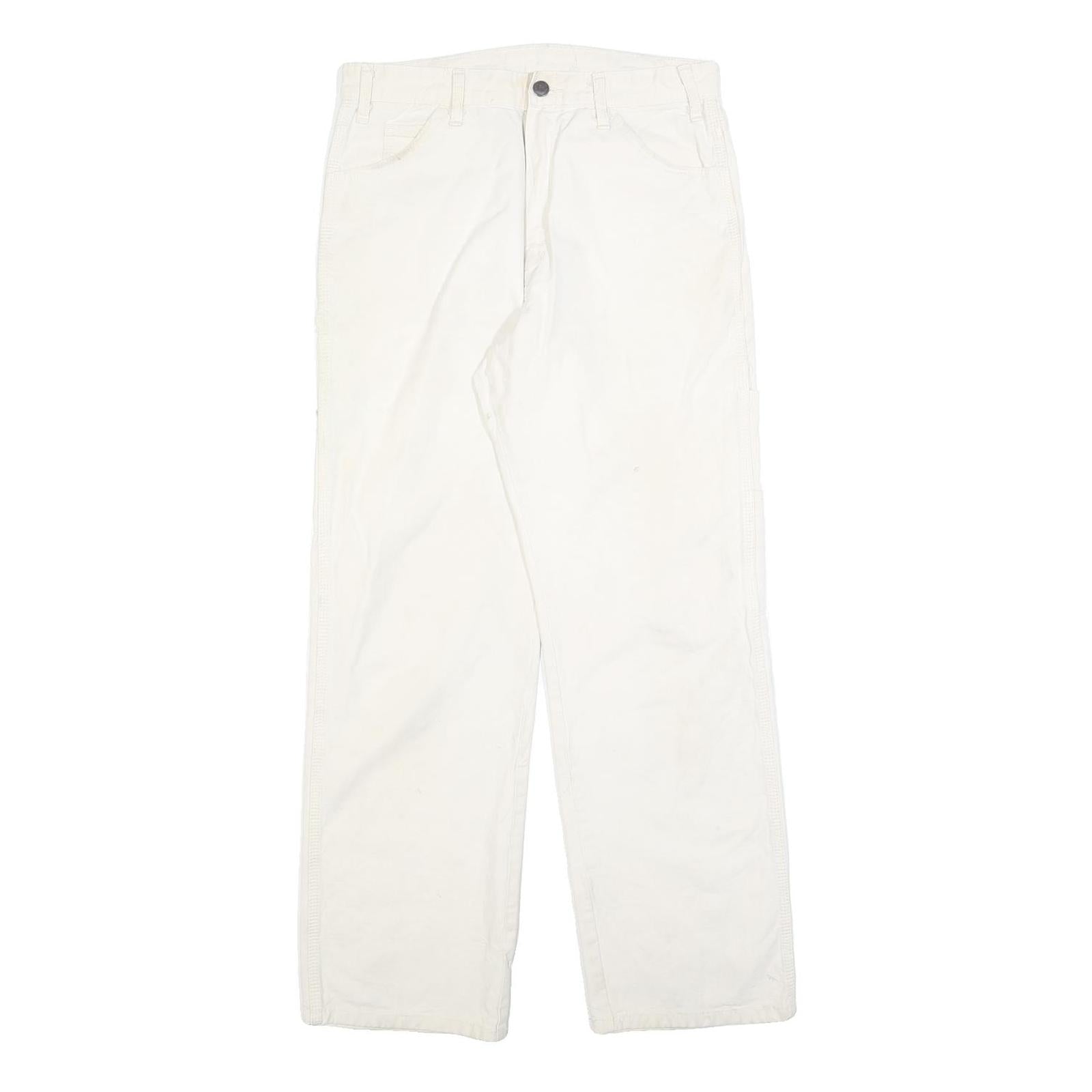 DICKIES Mens Relaxed White Cotton Blend Denim W30 L29 Workwear Carpenter Pants
