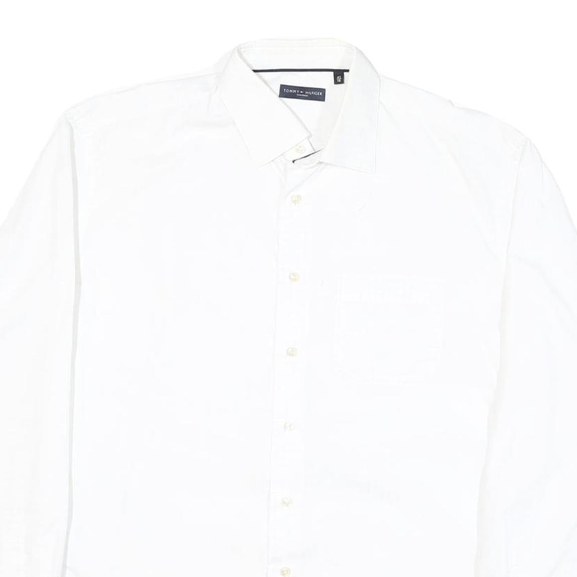 TOMMY HILFIGER Mens White Cotton Blend Shirt Long Sleeve Button Collar L