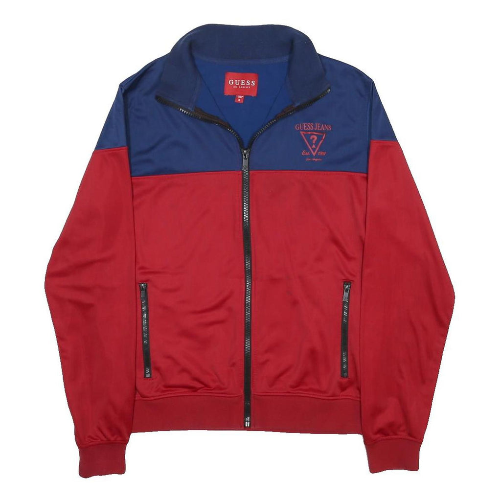 GUESS Mens Blue & Red Classic Jacket M Polyester Zip Logo Casual