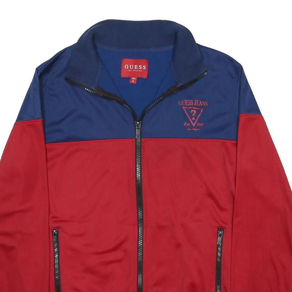 GUESS Mens Blue & Red Classic Jacket M Polyester Zip Logo Casual