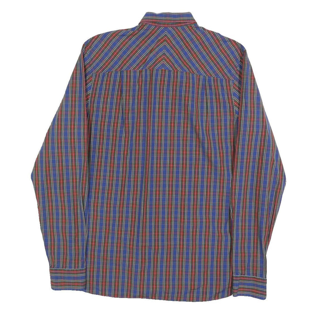FRED PERRY Mens Blue Red Plaid Shirt S Classic Button-Down Collar Cotton Blend