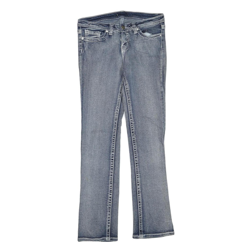 Womens Regular Fit Blue Denim Jeans W32 L32 Embroidered Back Pockets Zip Closure