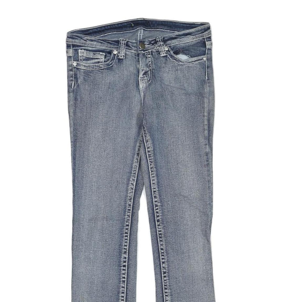 Womens Regular Fit Blue Denim Jeans W32 L32 Embroidered Back Pockets Zip Closure