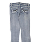 Womens Regular Fit Blue Denim Jeans W32 L32 Embroidered Back Pockets Zip Closure
