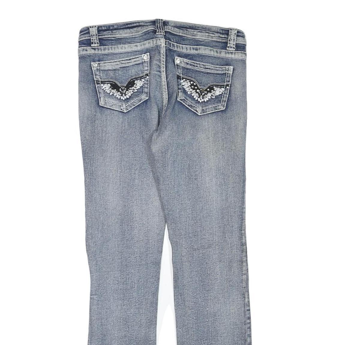 Womens Regular Fit Blue Denim Jeans W32 L32 Embroidered Back Pockets Zip Closure