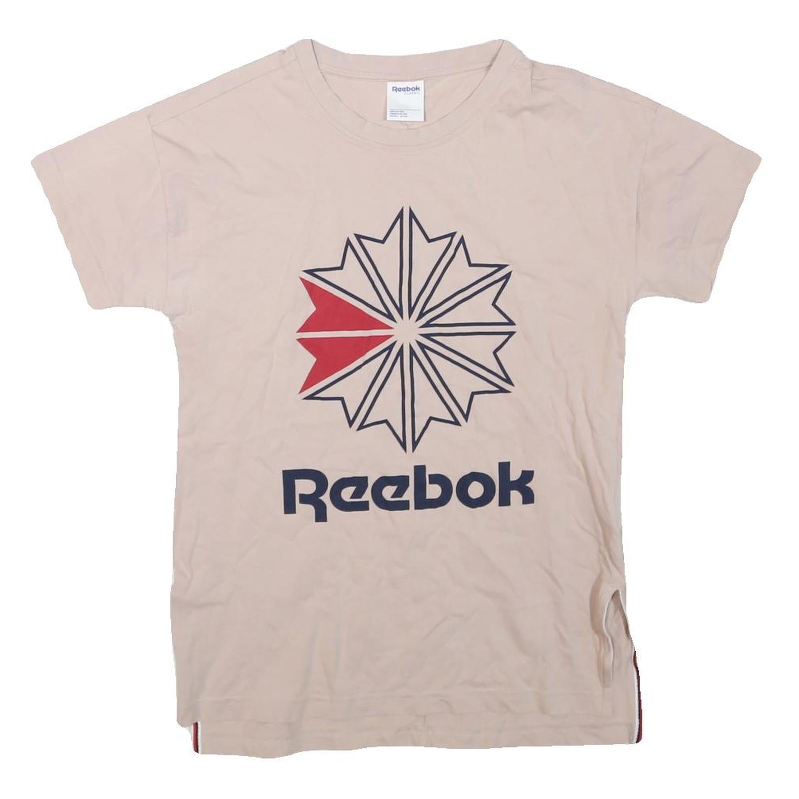 REEBOK Womens Beige Graphic T-Shirt M Short Sleeve Crew Neck Cotton Blend