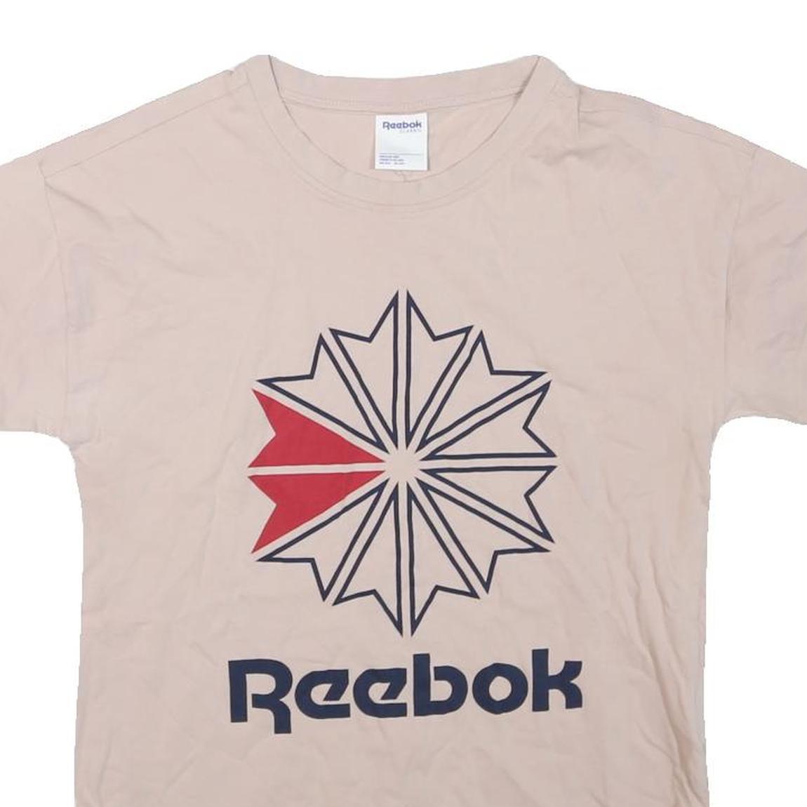 REEBOK Womens Beige Graphic T-Shirt M Short Sleeve Crew Neck Cotton Blend