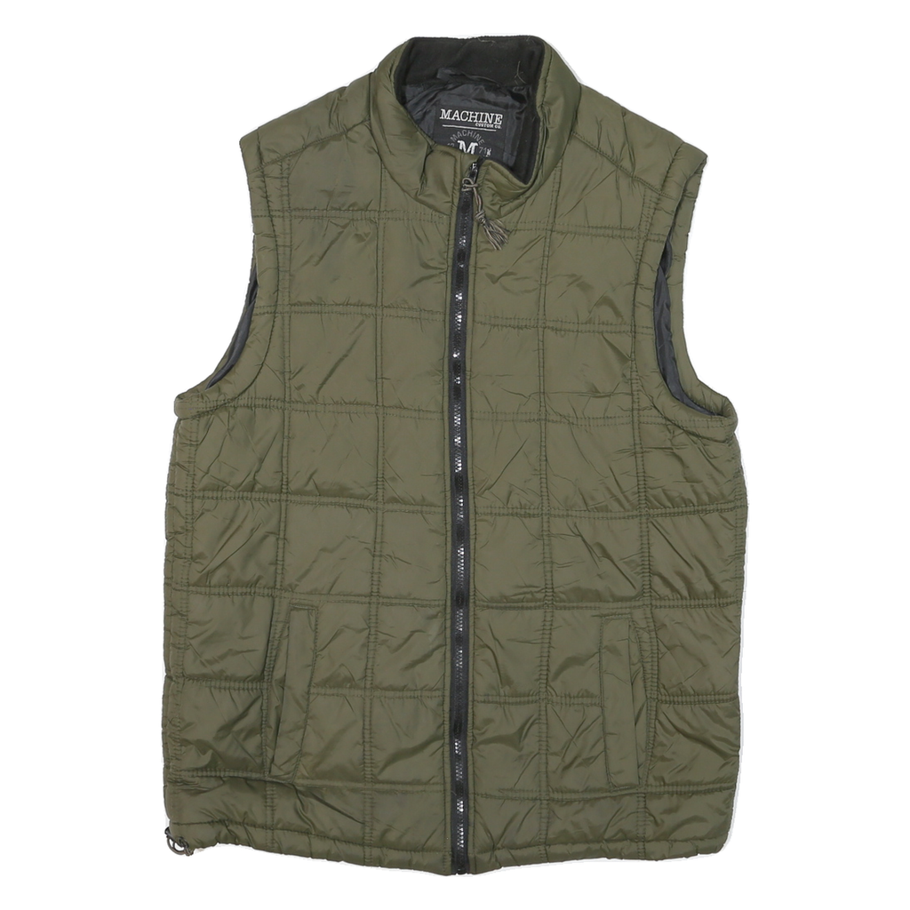 MACHINE Mens Green Quilted Jacket S Polyester Blend Sleeveless Zip Puffer Style