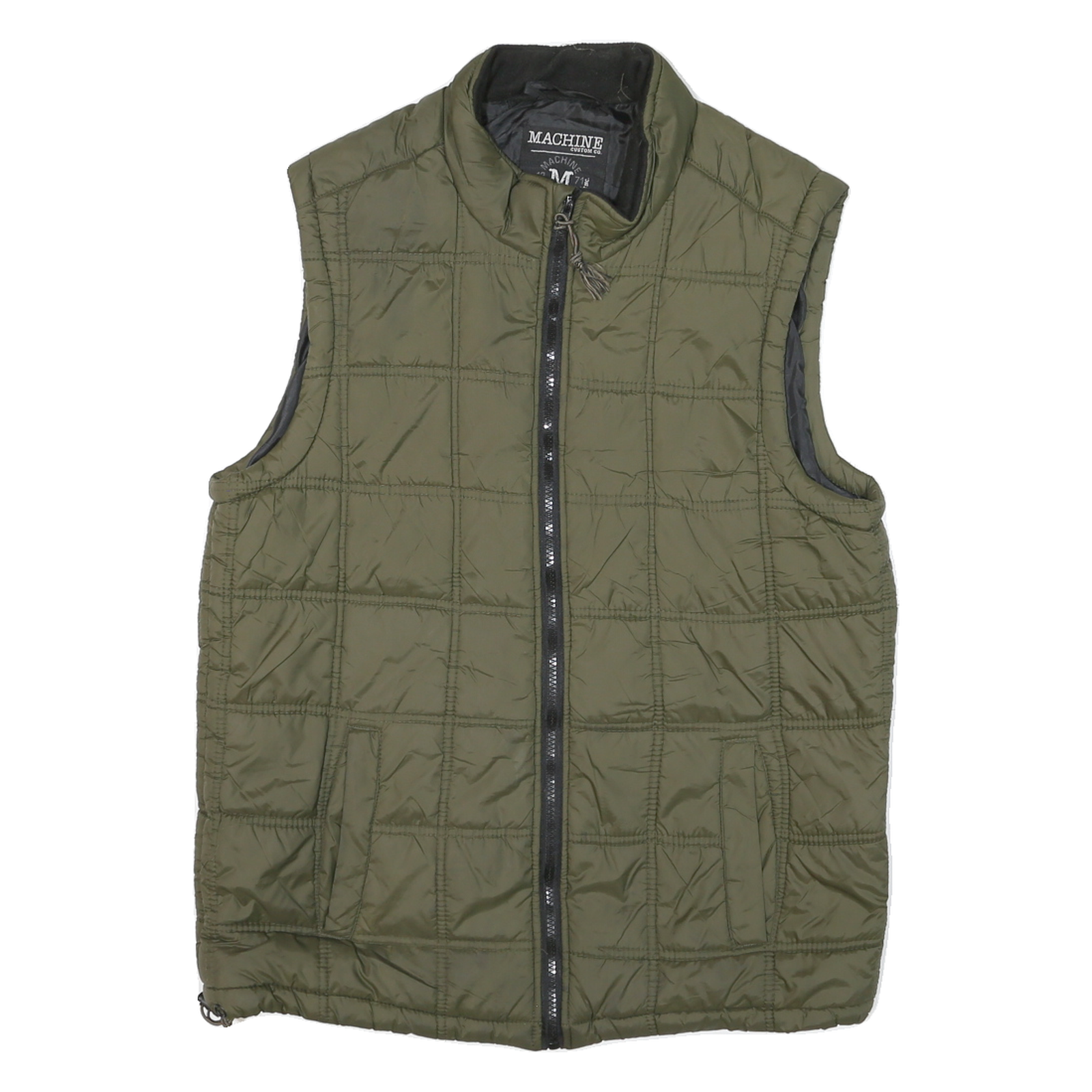 MACHINE Mens Green Quilted Jacket S Polyester Blend Sleeveless Zip Puffer Style