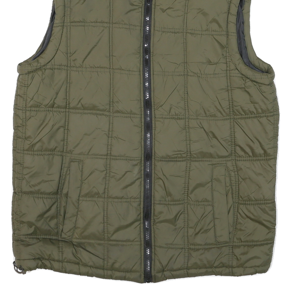 MACHINE Mens Green Quilted Jacket S Polyester Blend Sleeveless Zip Puffer Style