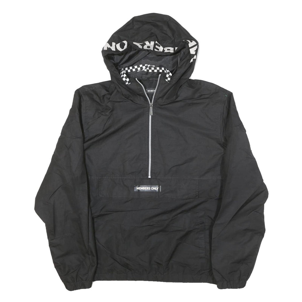 MEMBERS ONLY Mens Black Hooded Zip Jacket L Polyester Blend Plain Lightweight