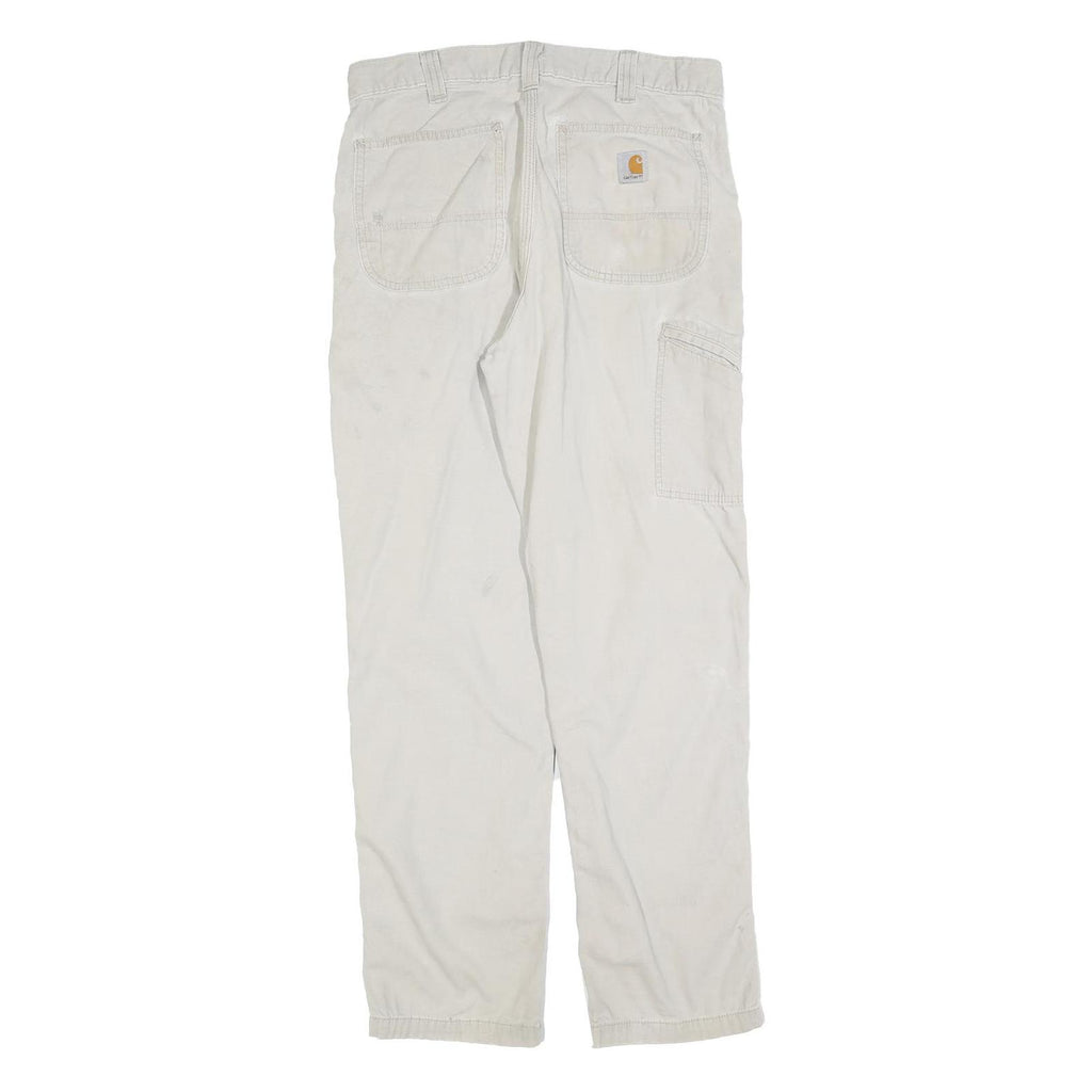 CARHARTT Mens Relaxed Cotton Blend Beige Straight Work Trousers W32 L32 Durable
