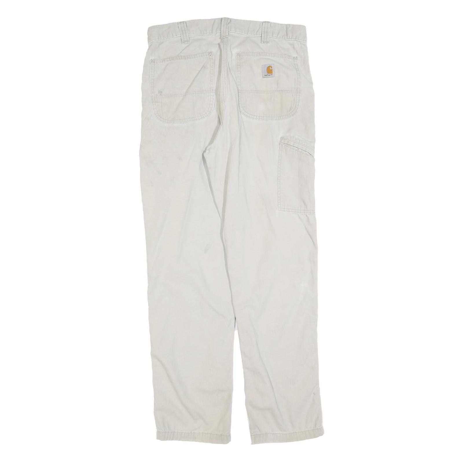 CARHARTT Mens Relaxed Cotton Blend Beige Straight Work Trousers W32 L32 Durable