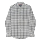 TOMMY HILFIGER Mens White & Grey Check Shirt L Button Down Casual Cotton Blend