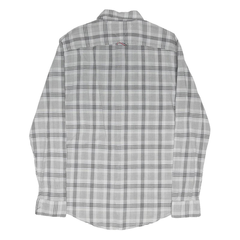 TOMMY HILFIGER Mens White & Grey Check Shirt L Button Down Casual Cotton Blend