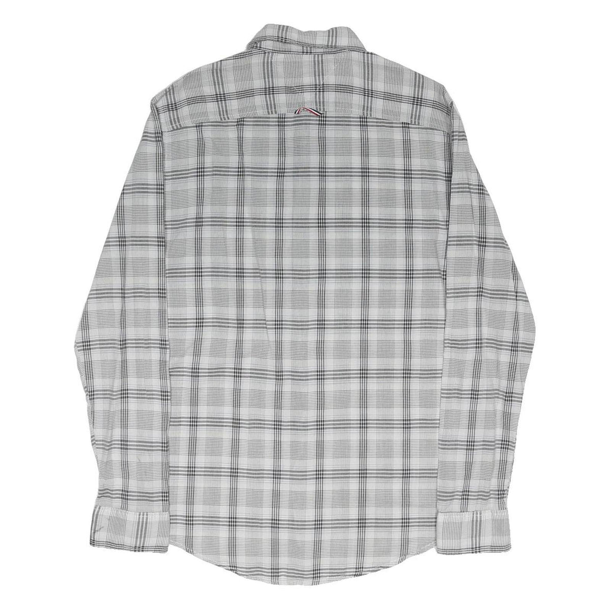 TOMMY HILFIGER Mens White & Grey Check Shirt L Button Down Casual Cotton Blend