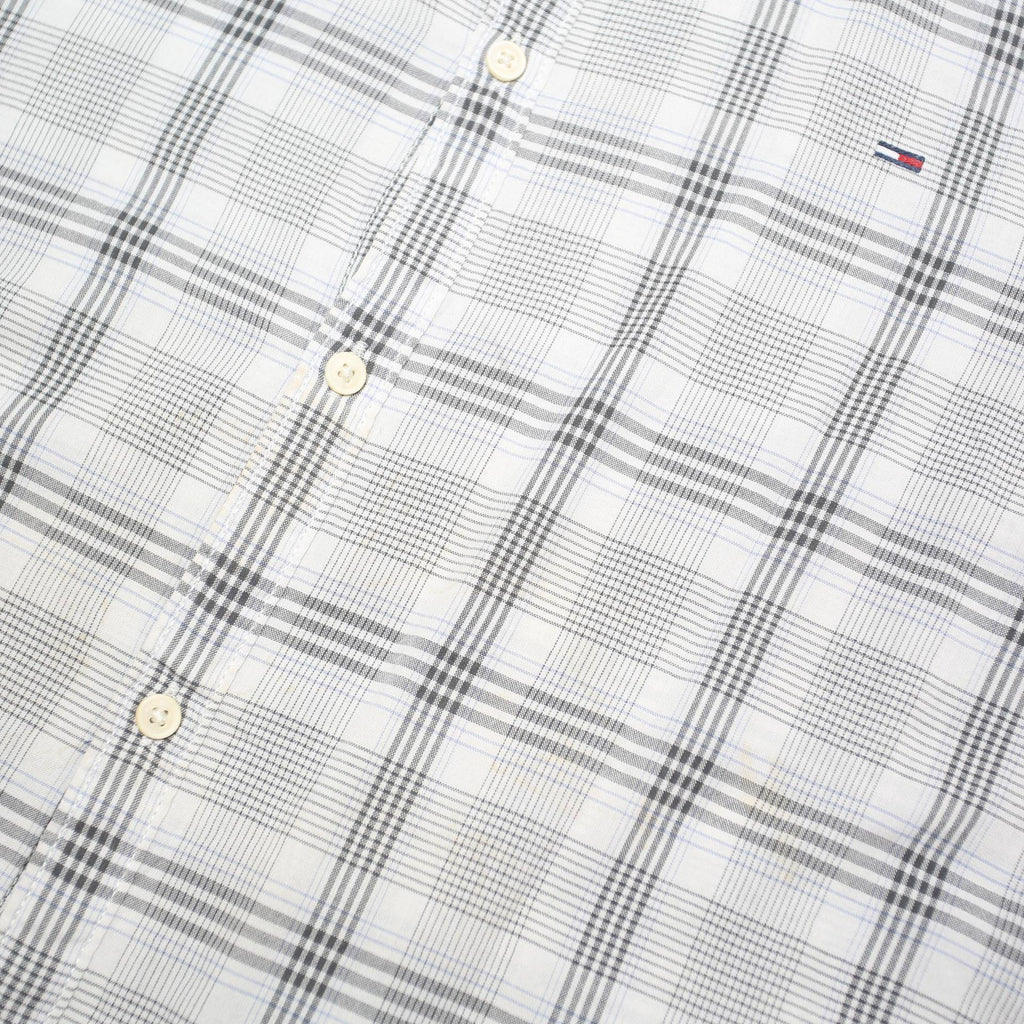TOMMY HILFIGER Mens White & Grey Check Shirt L Button Down Casual Cotton Blend