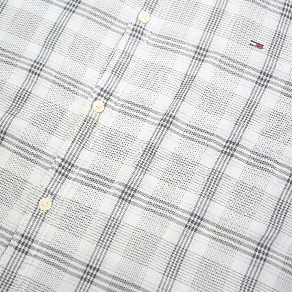 TOMMY HILFIGER Mens White & Grey Check Shirt L Button Down Casual Cotton Blend