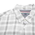 TOMMY HILFIGER Mens White & Grey Check Shirt L Button Down Casual Cotton Blend