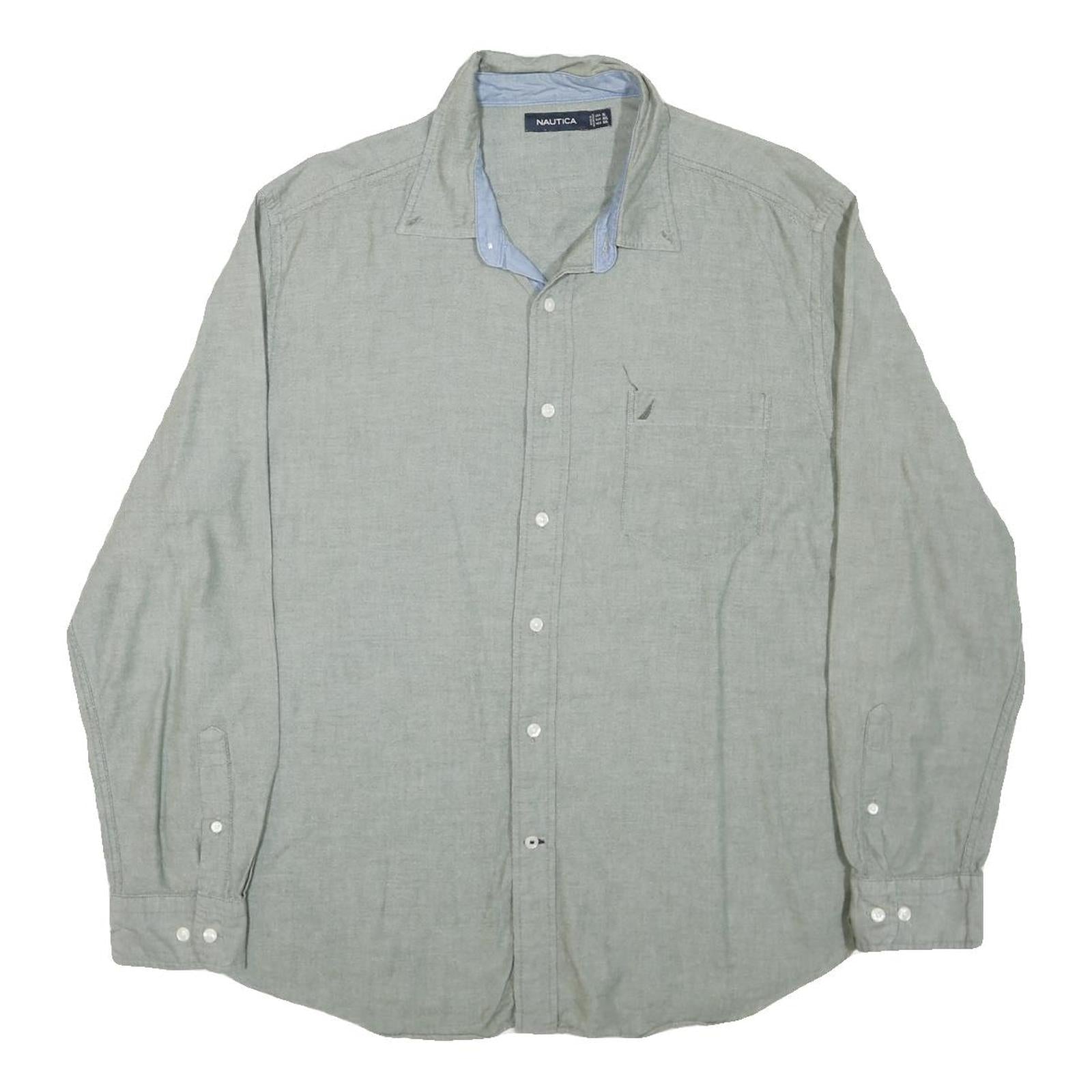 NAUTICA Mens Grey Cotton Blend Shirt 2XL Casual Long Sleeve Button