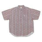 GUESS Mens Red & Brown Patterned Short Sleeve Shirt L Cotton Blend Summer