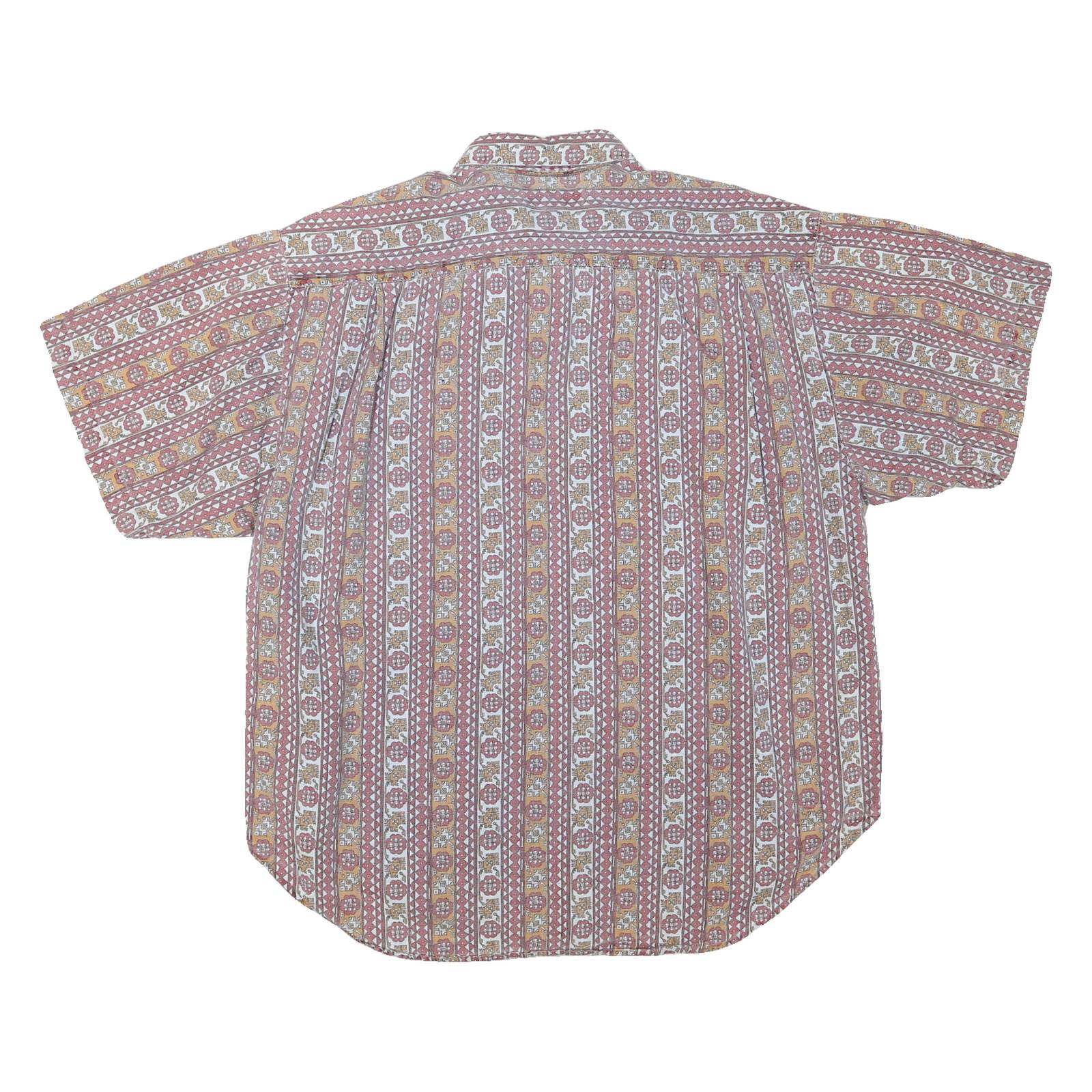 GUESS Mens Red & Brown Patterned Short Sleeve Shirt L Cotton Blend Summer