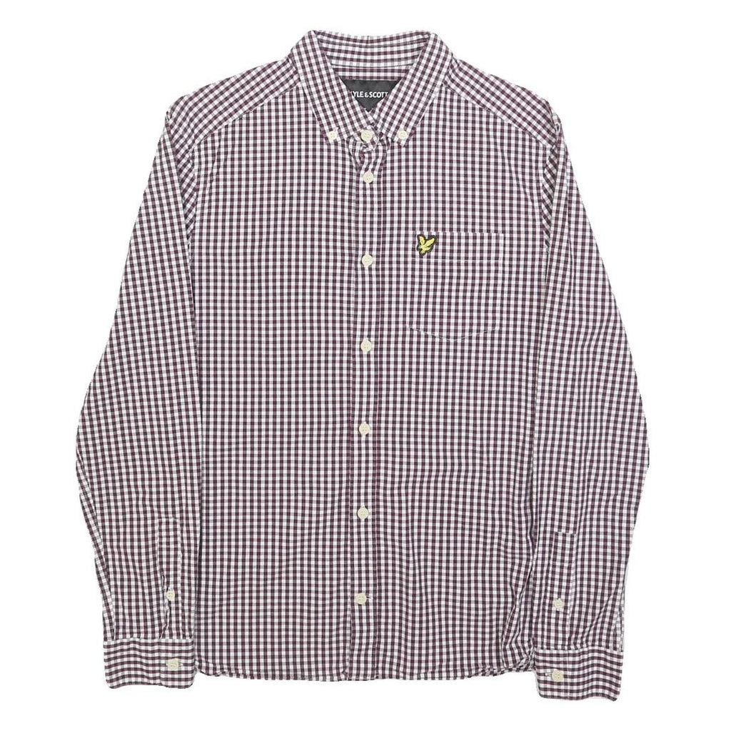 LYLE & SCOTT Mens Red & White Check Shirt M Button-Down Collar Cotton Blend