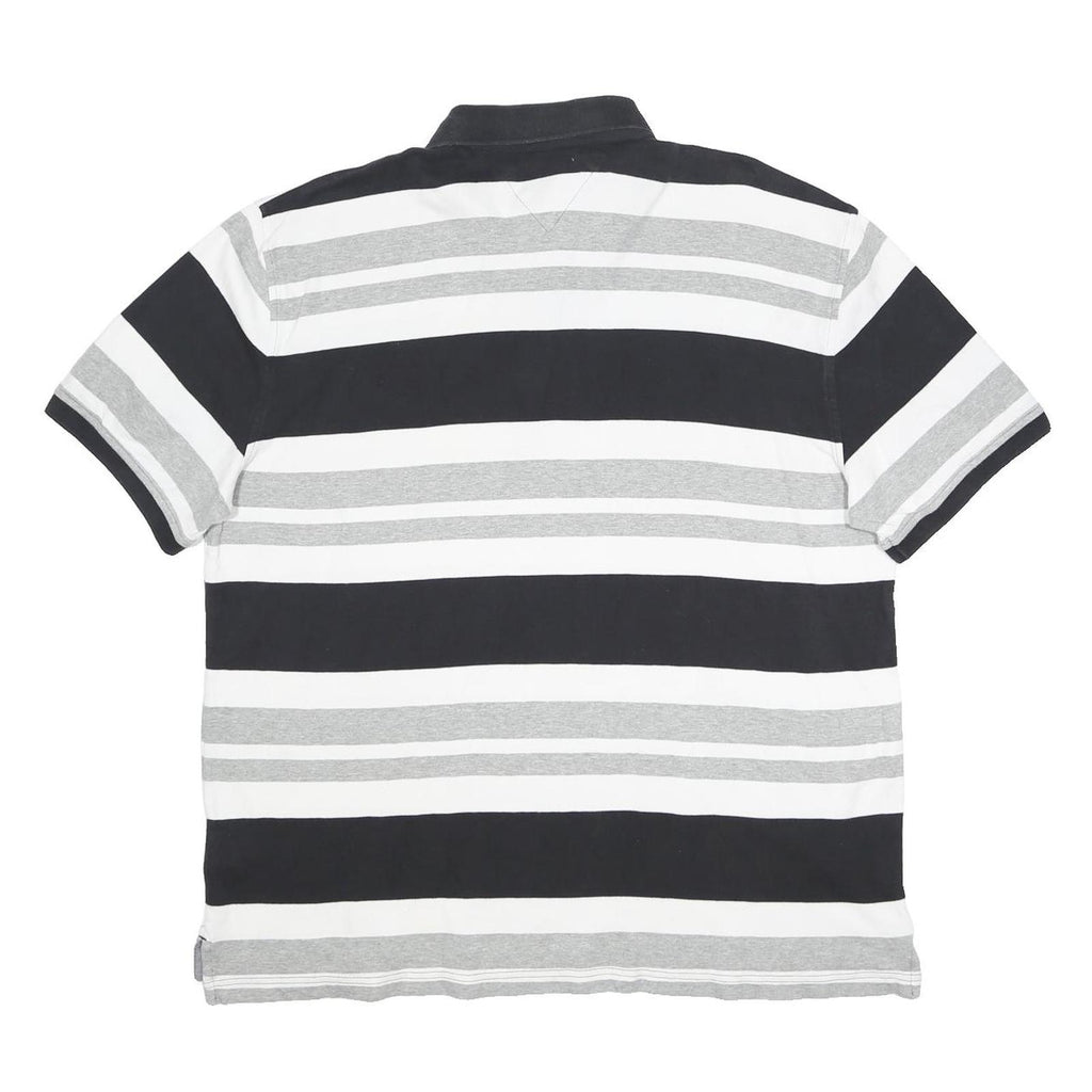 TOMMY HILFIGER Mens Black & Grey Striped Cotton Polo Shirt XL Button Collar