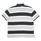 TOMMY HILFIGER Mens Black & Grey Striped Cotton Polo Shirt XL Button Collar