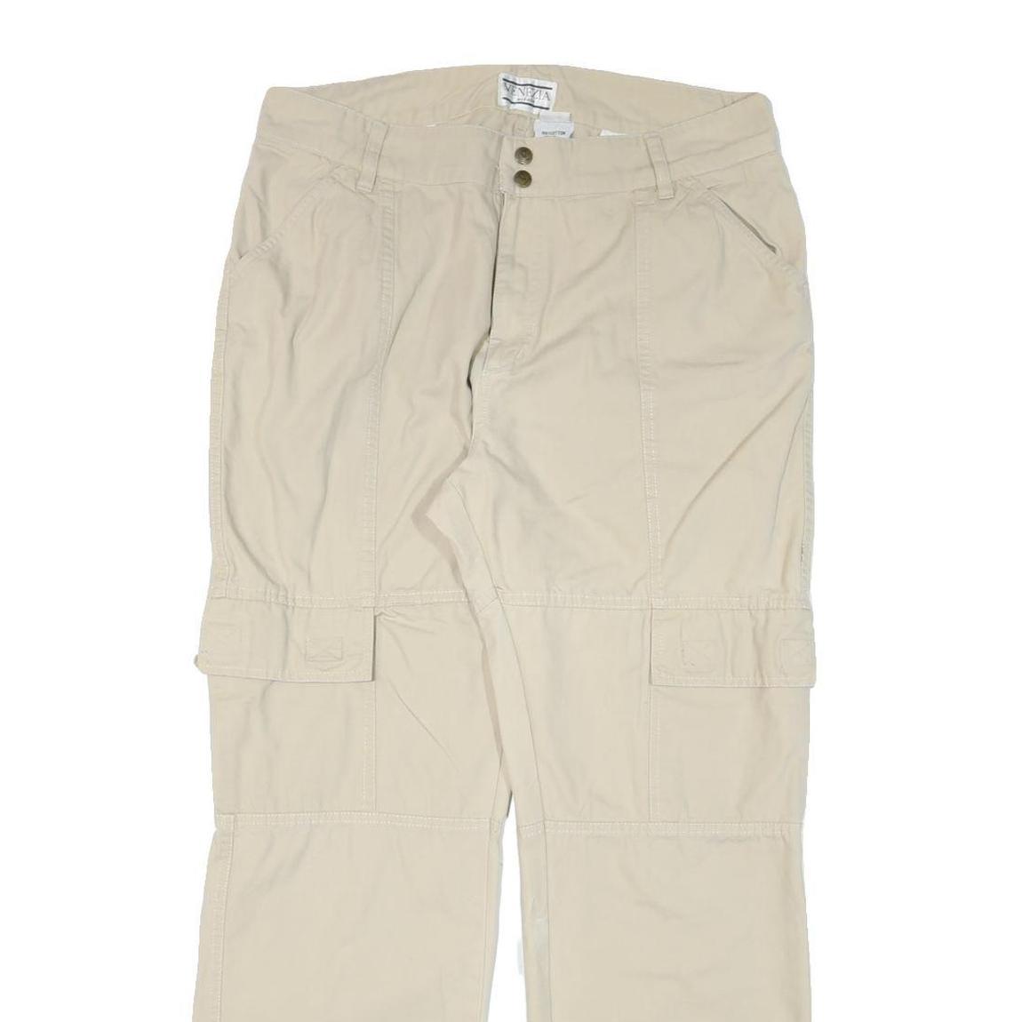 VENEZIA Mens Relaxed Beige Cotton Blend Cargo Trousers W34 L30 Casual Zip Fasten