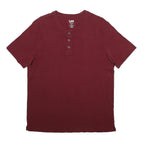 LEE Mens Maroon Henley Style T-Shirt L Short Sleeve Round Neck Cotton Blend