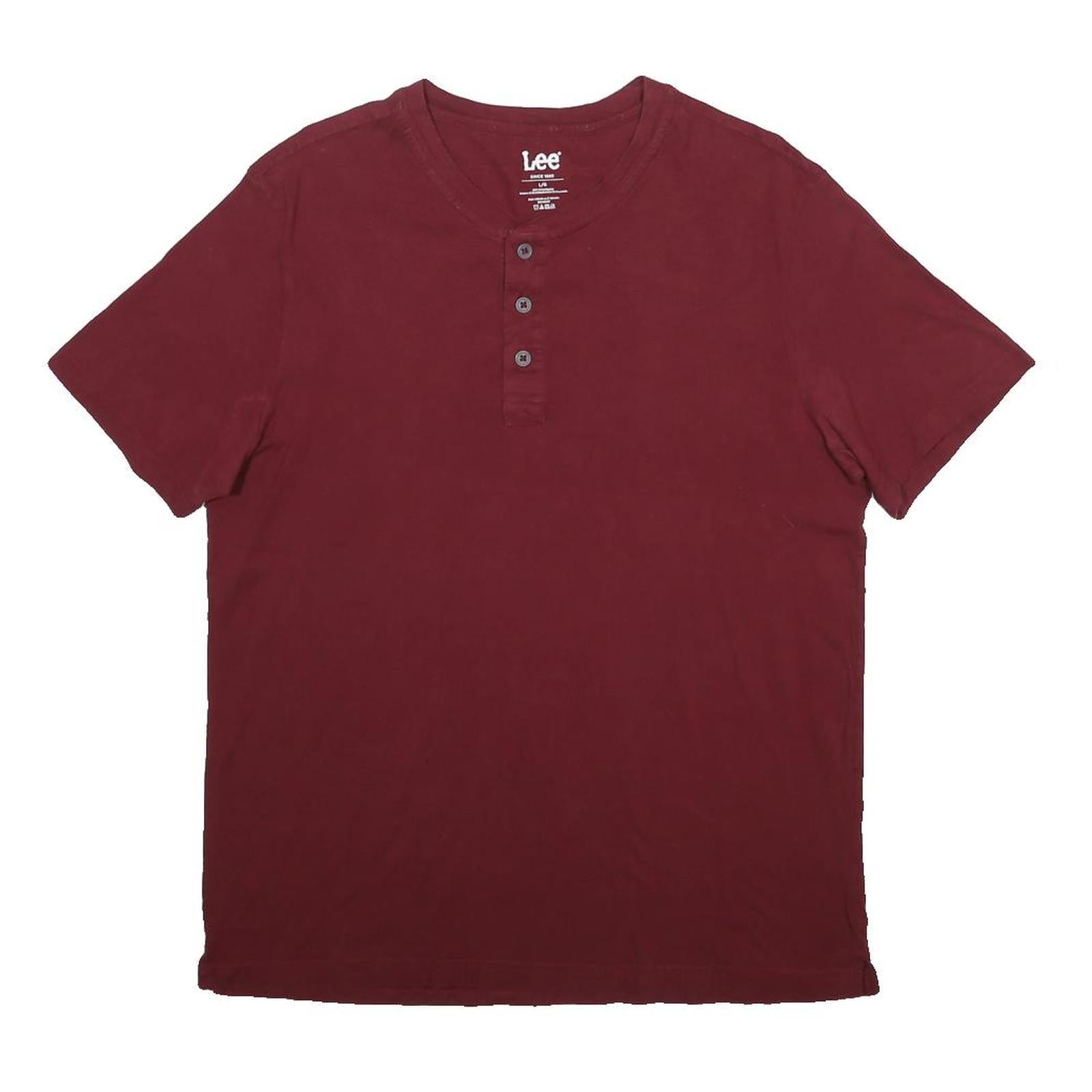 LEE Mens Maroon Henley Style T-Shirt L Short Sleeve Round Neck Cotton Blend
