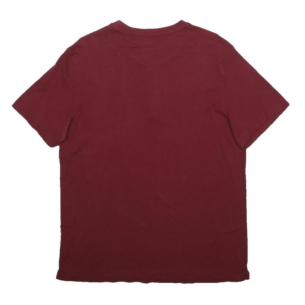 LEE Mens Maroon Henley Style T-Shirt L Short Sleeve Round Neck Cotton Blend