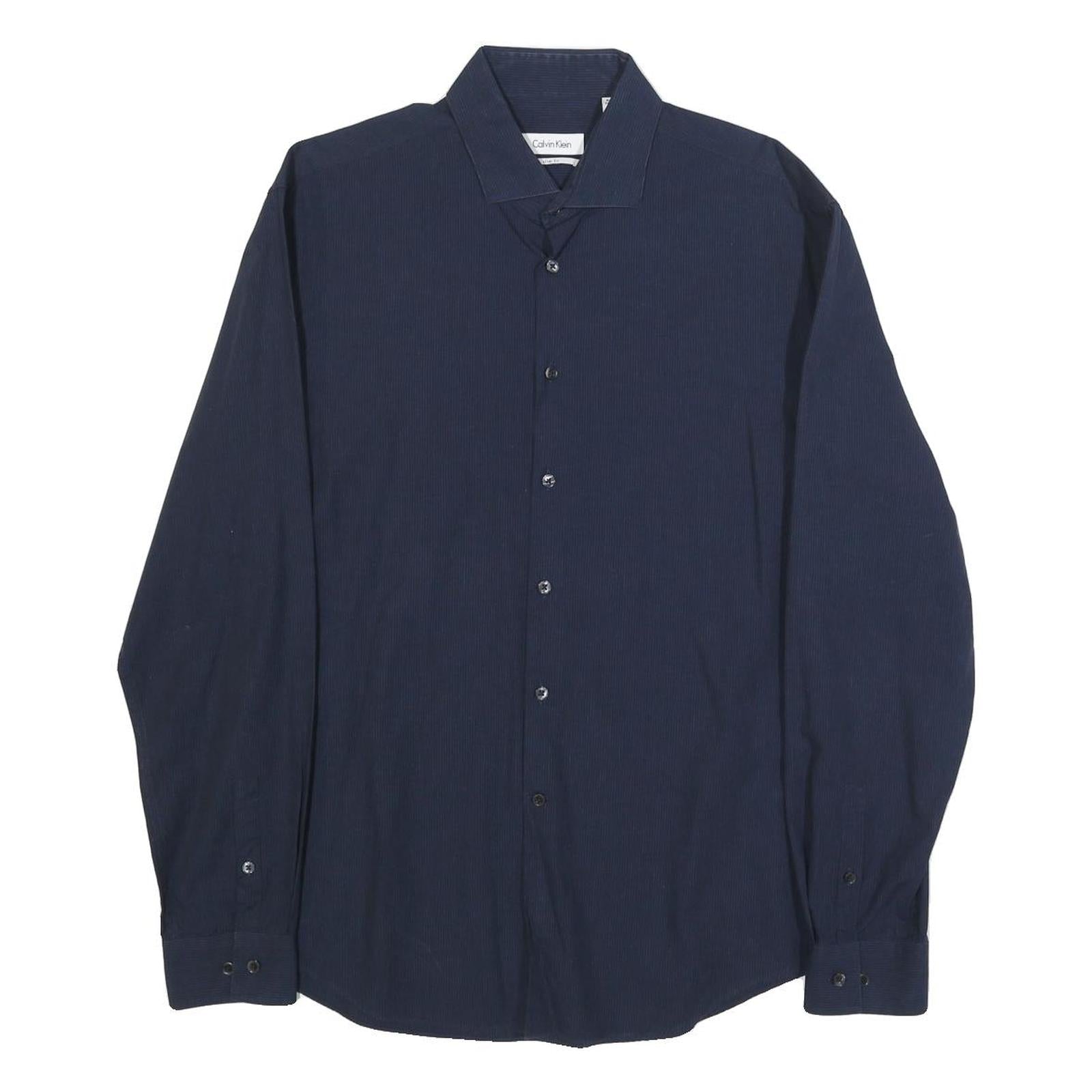 CALVIN KLEIN Mens Navy Blue Shirt L Cotton Long Sleeve Button Casual Formal