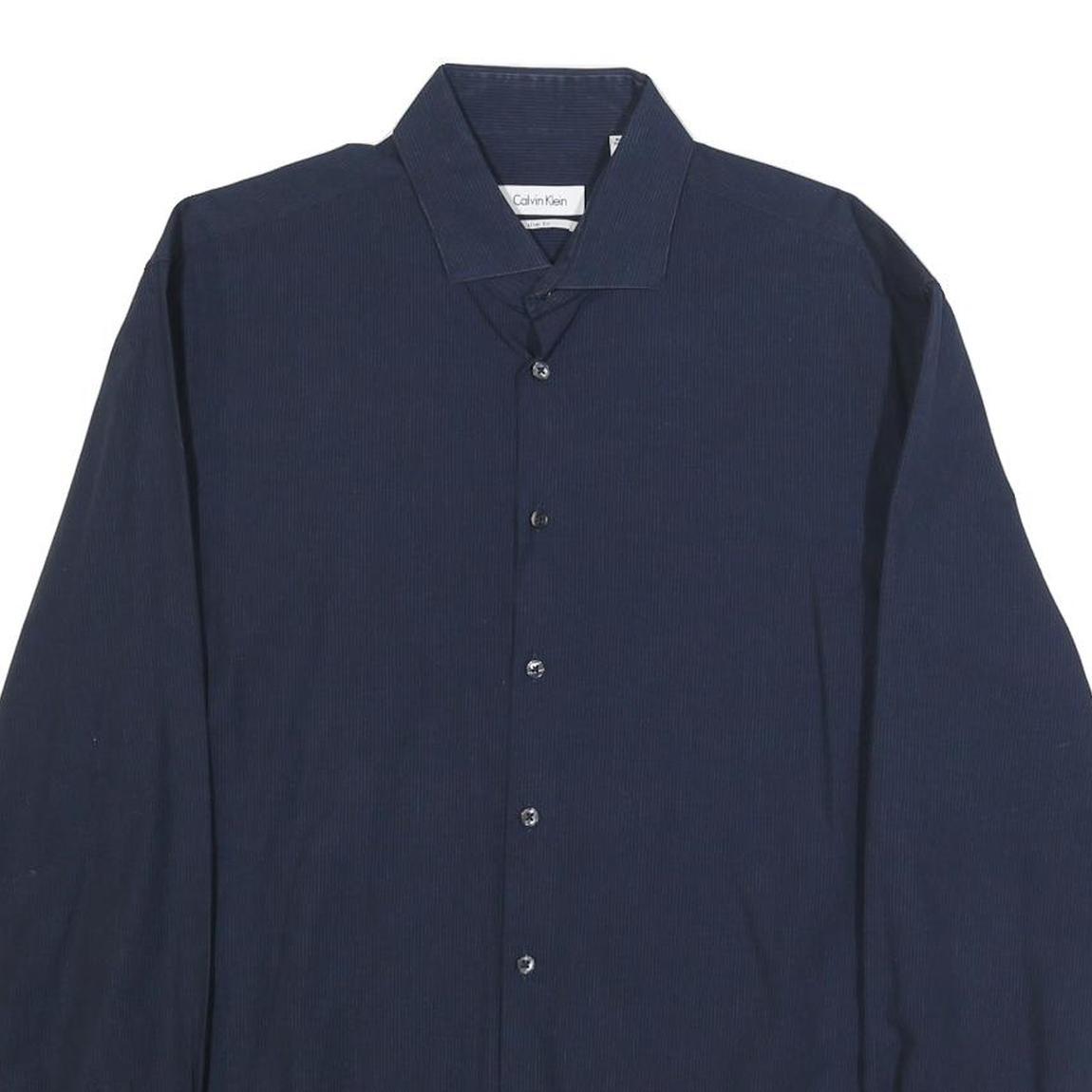 CALVIN KLEIN Mens Navy Blue Shirt L Cotton Long Sleeve Button Casual Formal