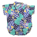 Womens Blue Green Yellow Patchwork Printed Button Short Sleeve Shirt L Relaxed