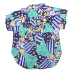 Womens Blue Green Yellow Patchwork Printed Button Short Sleeve Shirt L Relaxed