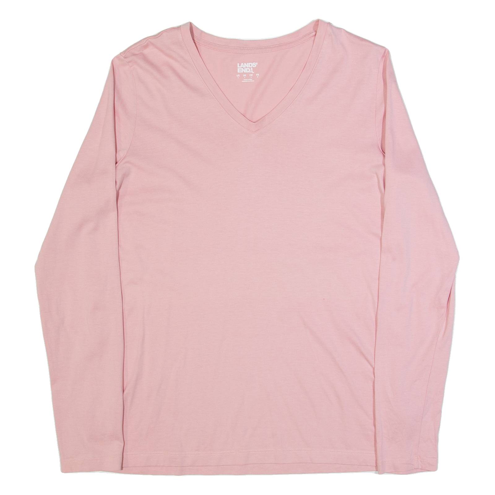 LANDS END Womens T-Shirt Pink Long Sleeve V-Neck S