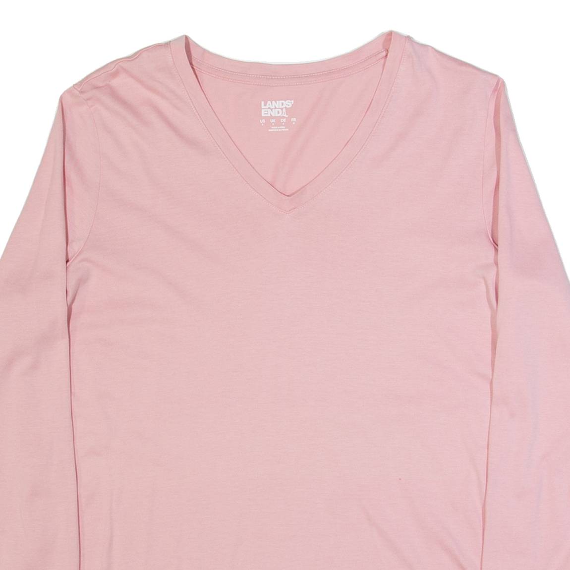 LANDS END Womens T-Shirt Pink Long Sleeve V-Neck S