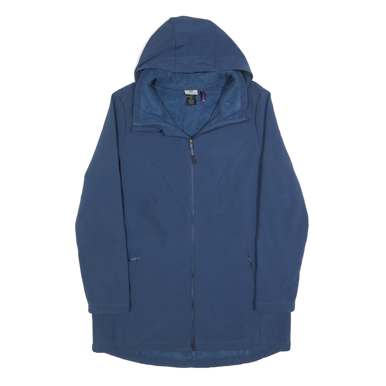 CHAMPION Womens Blue Jacket L Polyester Zip Hooded Plain Casual Light Outerwear