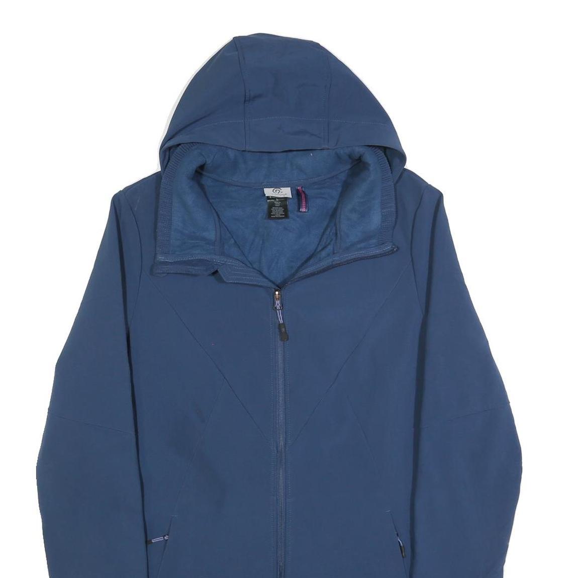 CHAMPION Womens Blue Jacket L Polyester Zip Hooded Plain Casual Light Outerwear