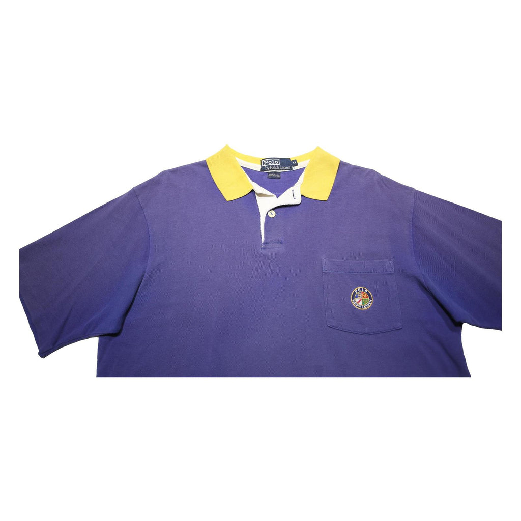 POLO RALPH LAUREN Mens Purple & Yellow Short Sleeve Plain M Polo Shirt Chest