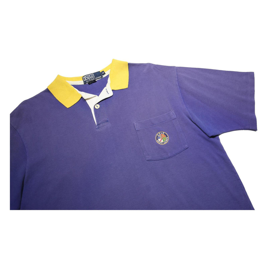 POLO RALPH LAUREN Mens Purple & Yellow Short Sleeve Plain M Polo Shirt Chest