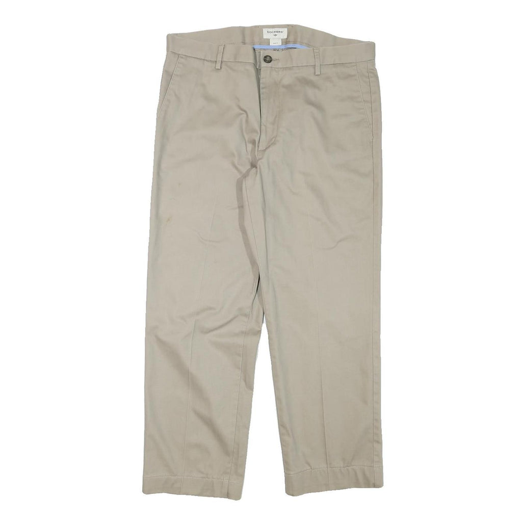 DOCKERS Mens Cotton Blend Beige Slim Straight Trousers W34 L28 Classic Zip