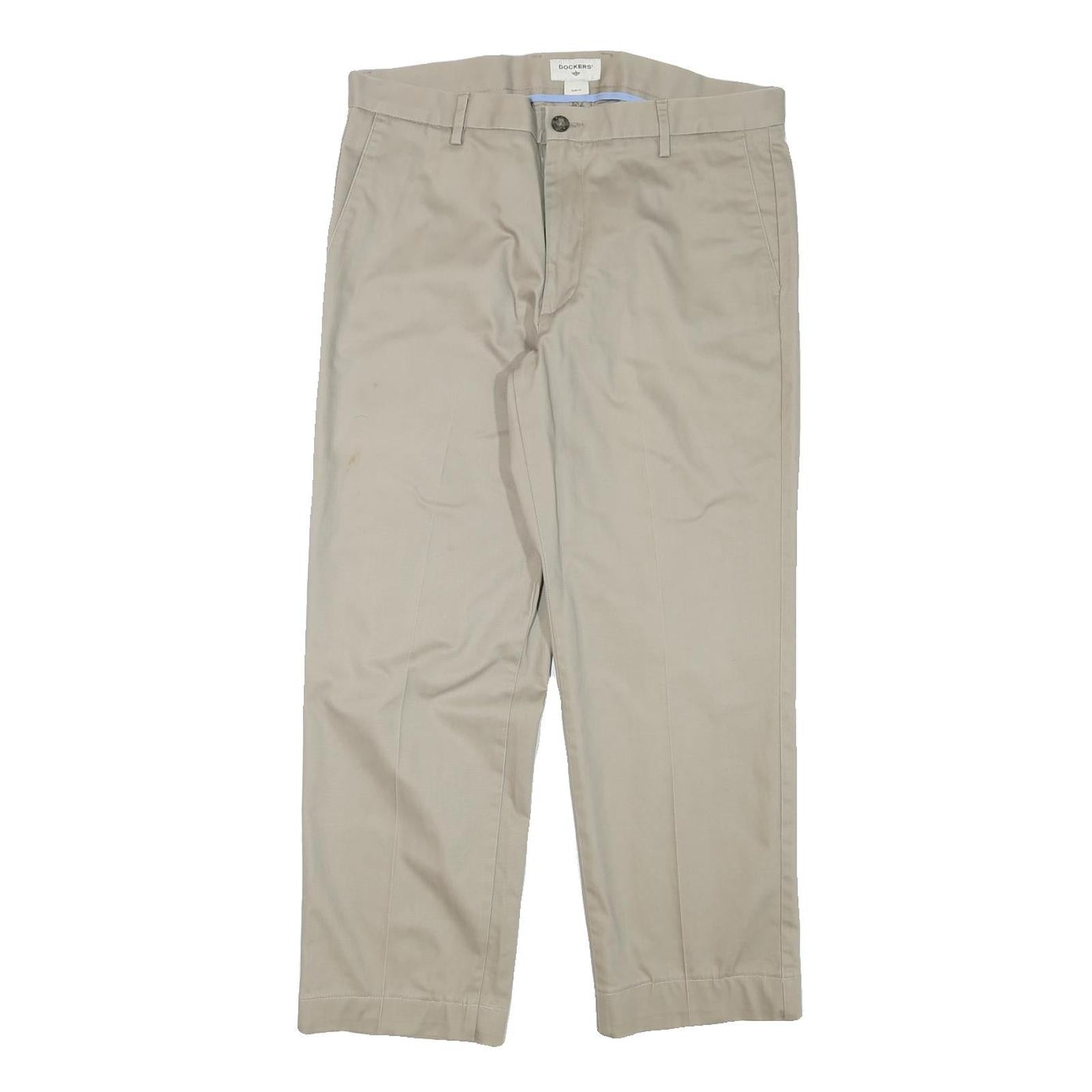 DOCKERS Mens Cotton Blend Beige Slim Straight Trousers W34 L28 Classic Zip