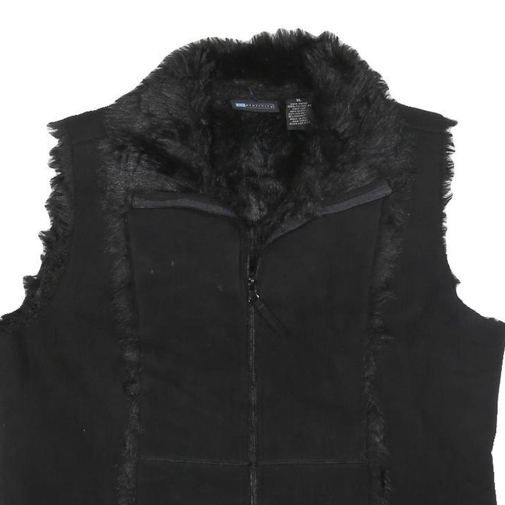 RELATIVITY Womens Black Faux Fur Trim Zip Jacket XL Polyester Blend Soft Warm