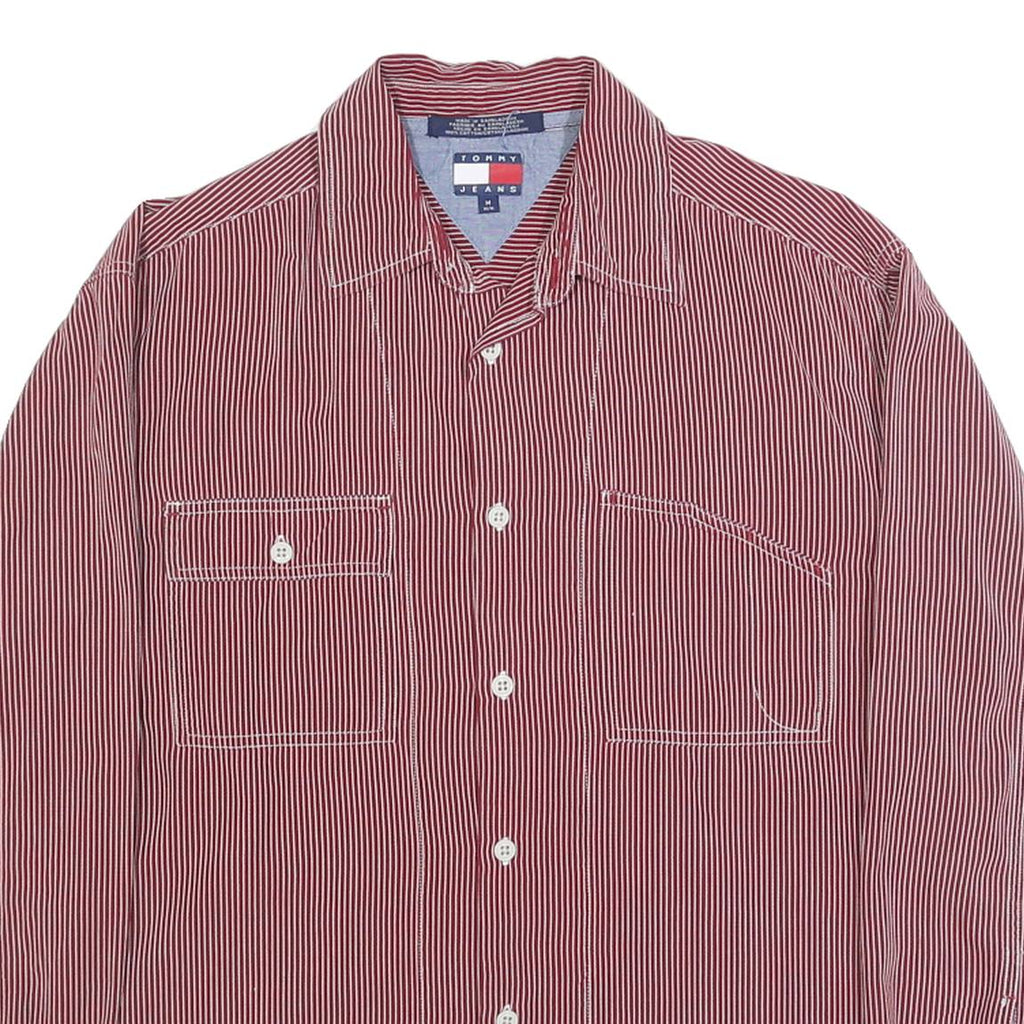 TOMMY HILFIGER Mens Red & White Striped Cotton Shirt M Casual Button Down