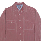 TOMMY HILFIGER Mens Red & White Striped Cotton Shirt M Casual Button Down