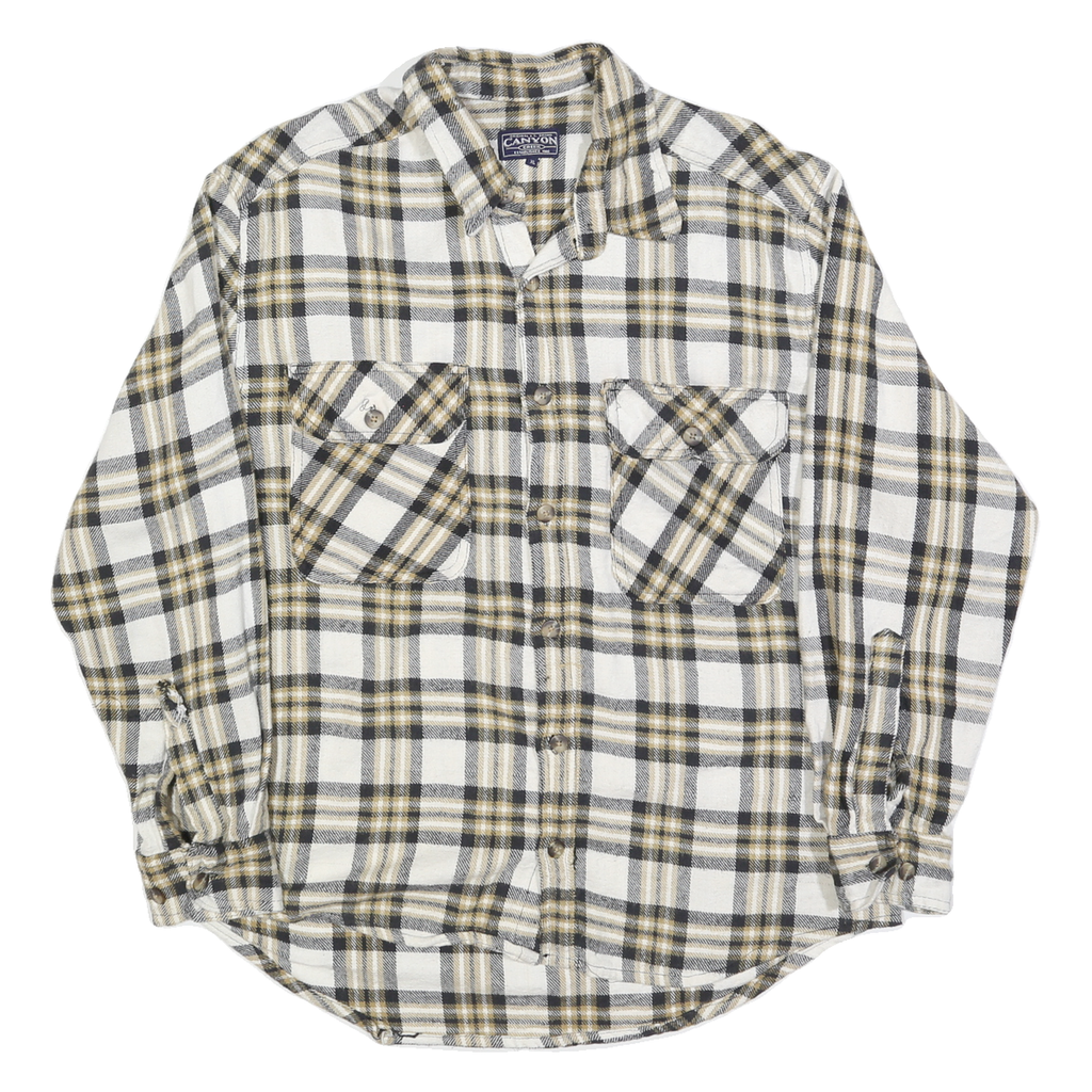 CANYON Mens Beige & Black Check Shirt XL Casual Cotton Flannel Long Sleeve